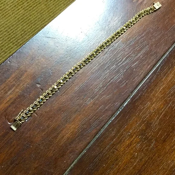 Gold sapphire diamond 14K bracelet cruise September birthstone estate  AS IS - Picture 3 of 14